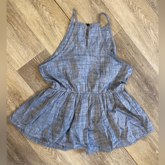 Denim Halter Strap Babydoll Top - Picture 2 of 3